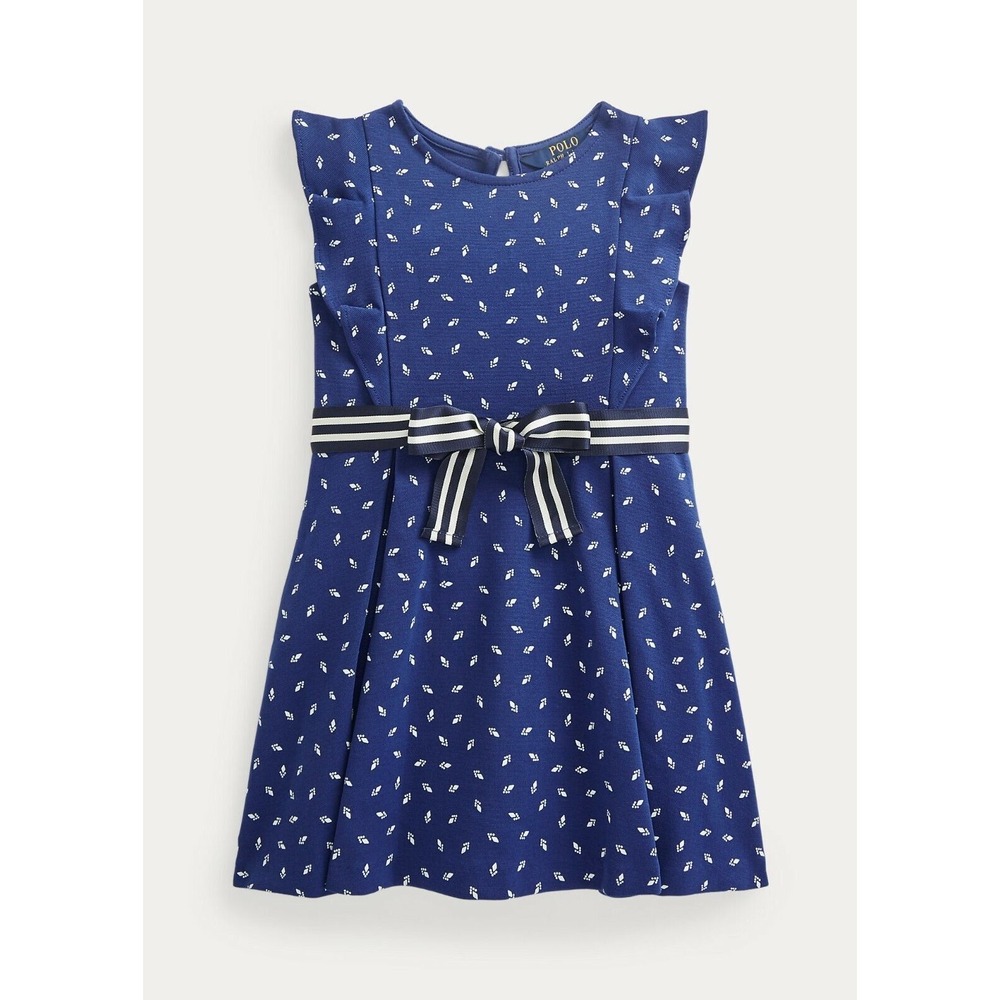 Polo Ralph Lauren Big Girls Geometric Print Ruffled Ponte Dress Blue Print XL 16